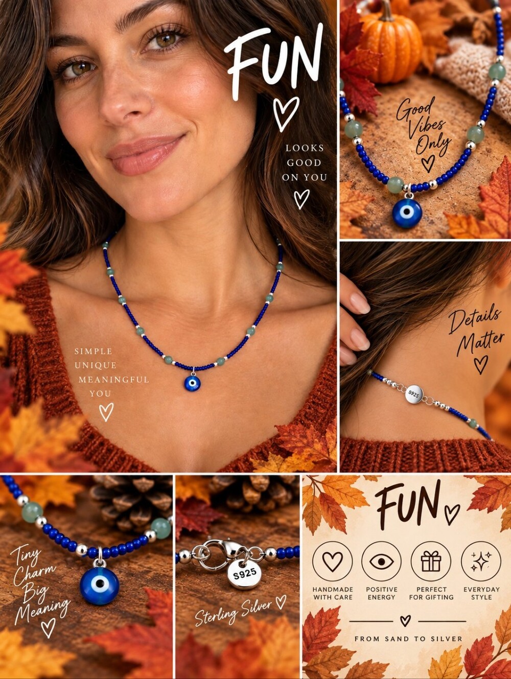 Handmade Blue Evil Eye Necklace | S925 Sterling Silver Accents & Magnetic Clasp